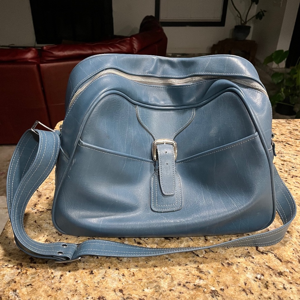Vintage 1970s Samsonite Caribbea Blue Faux Leather Travel Shoulder Bag – Japan